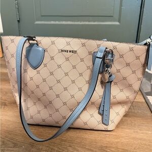 Nine West Beige Tote with Light Blue Trim and Charms